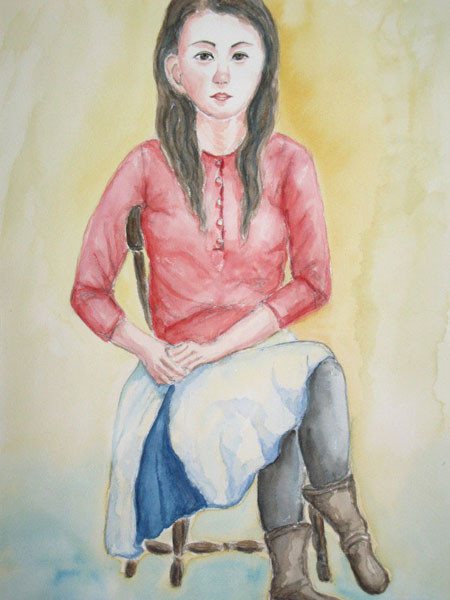 赤いセーターの女性