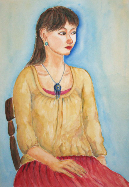 黄色セーターの女性