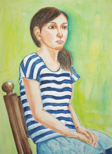 ボーダーシャツの女性