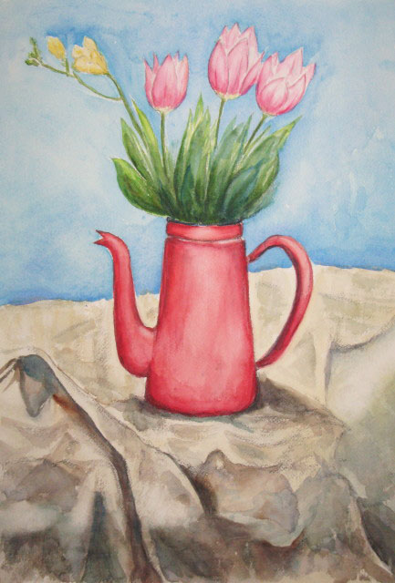 チューリップとテーブルクロス