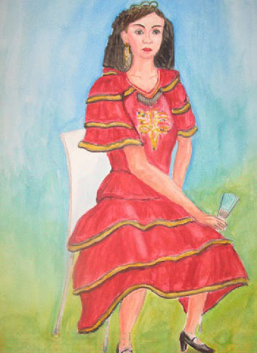 赤いドレスの女性