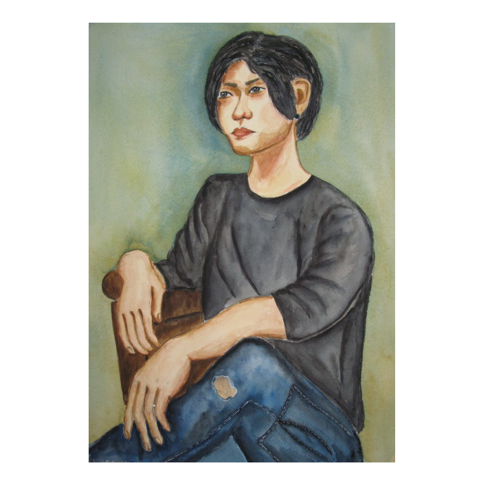 ブラックTシャツの青年