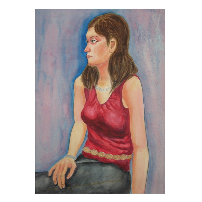 赤いタンクトップの女性