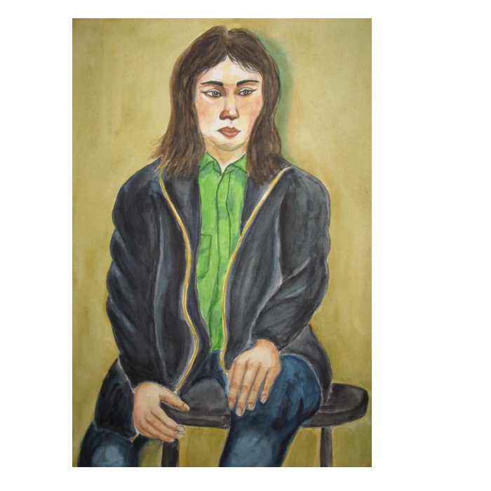 ビリジアンシャツの青年