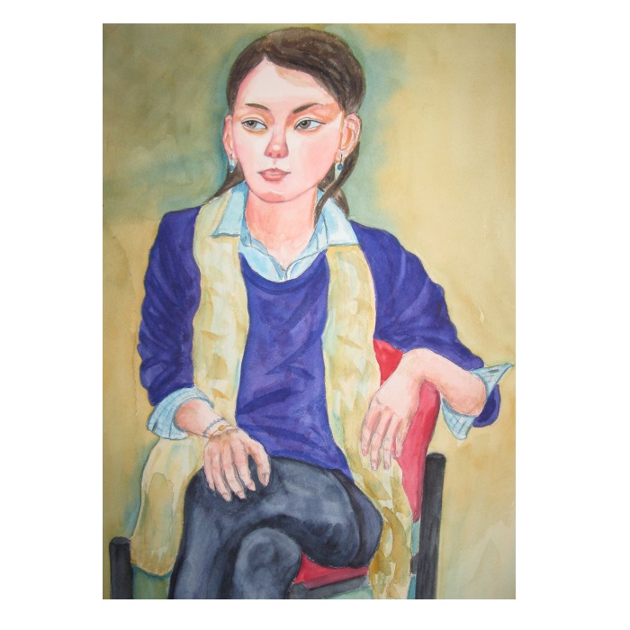 ブルーセーターの女性